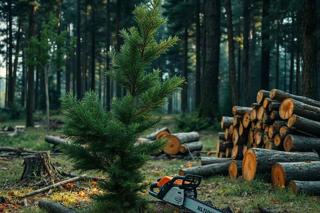 Talar y trocear un árbol pequeño